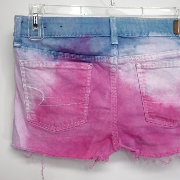 Upcycled AEO Womens Tie Dye Raw Hem Shorts - 12 - Picture 7 of 11